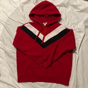 Forever 21 Longsleeve Hoodie - (S) Red w/ Black and White Stripes